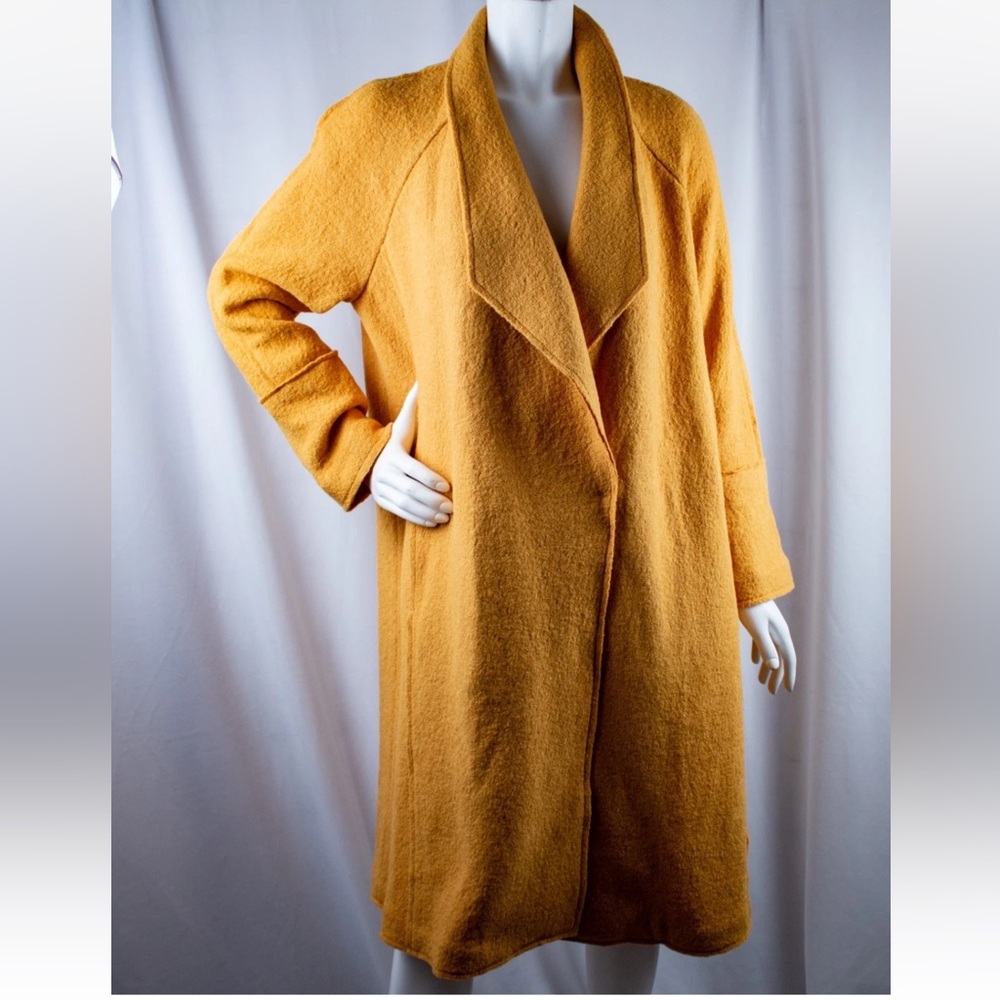 Tahari Mustard Yellow Wool Long Pea Coat Jacket EUC - Picture 9 of 13